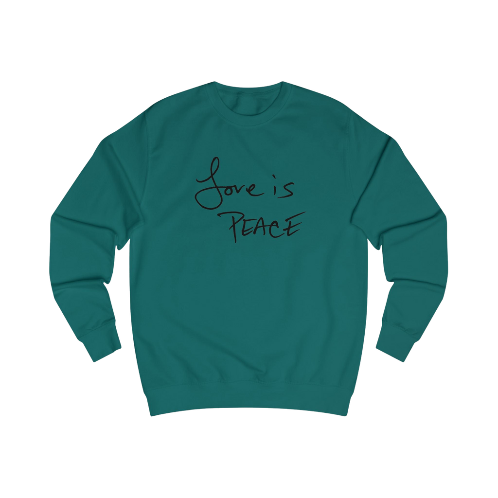 Jade sweatshirt with black 'Love is Peace' text
