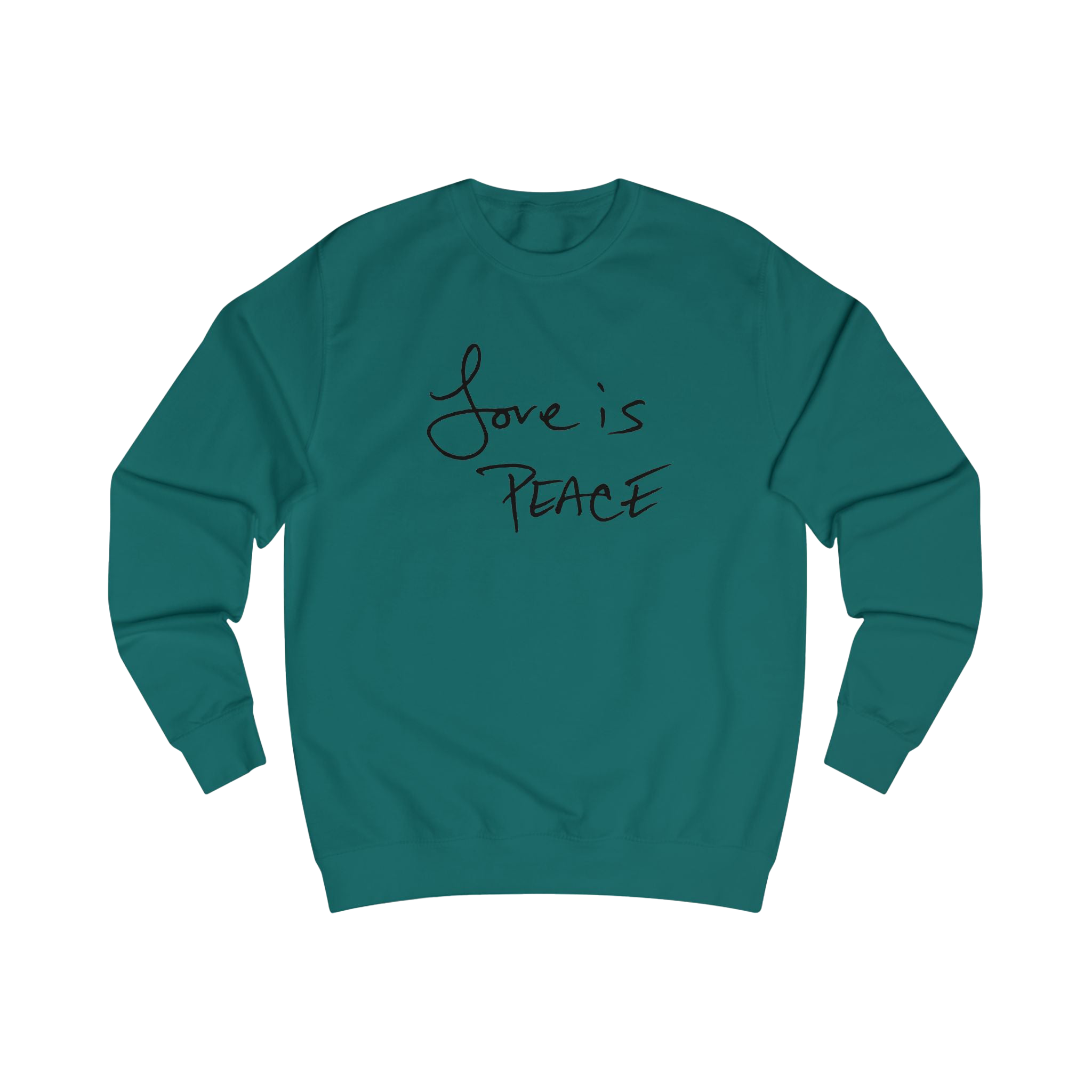 Jade sweatshirt with black 'Love is Peace' text
