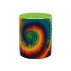 Colorful spiral-patterned mug with Light green ceramic handle and insides

