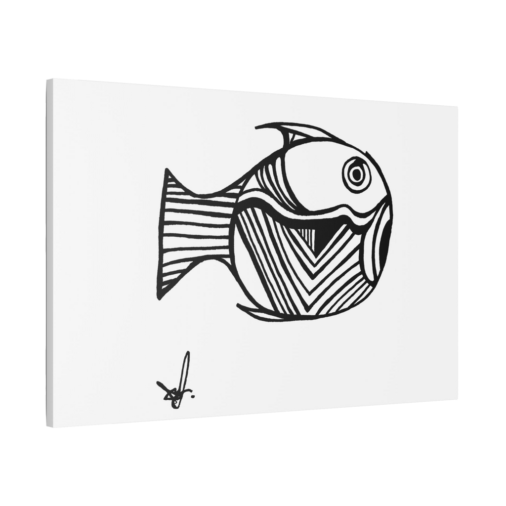 Mermaid Fish Line Art Modern Wall Decor displaying Black and white fish illustration on a white background
