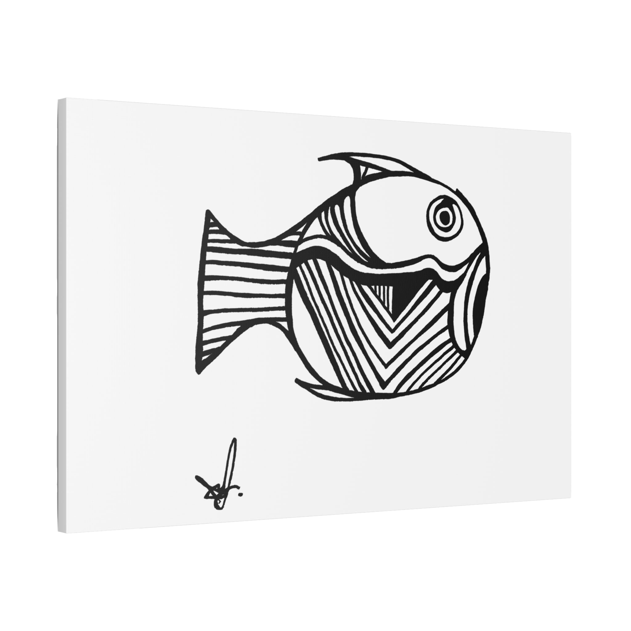 Mermaid Fish Line Art Modern Wall Decor displaying Black and white fish illustration on a white background