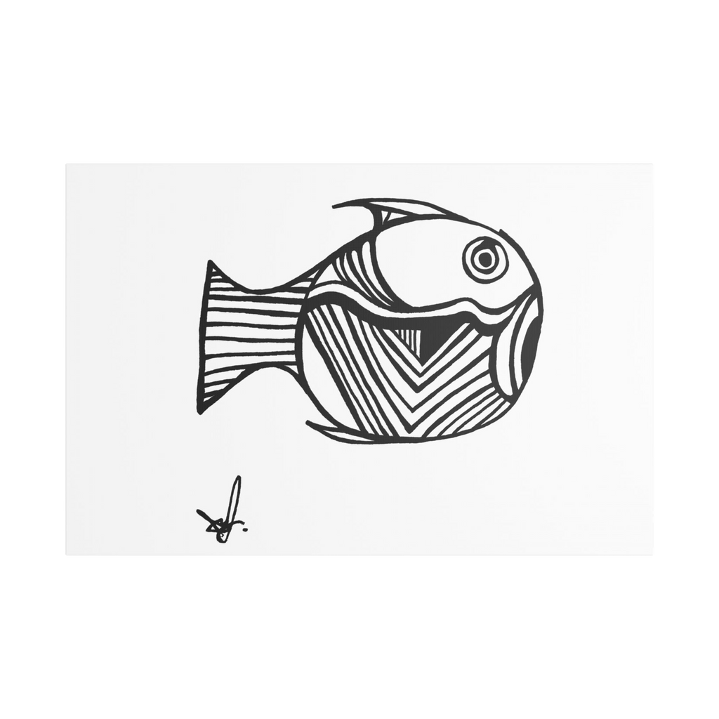 Freebrd Design Black and white line drawing of a fish 