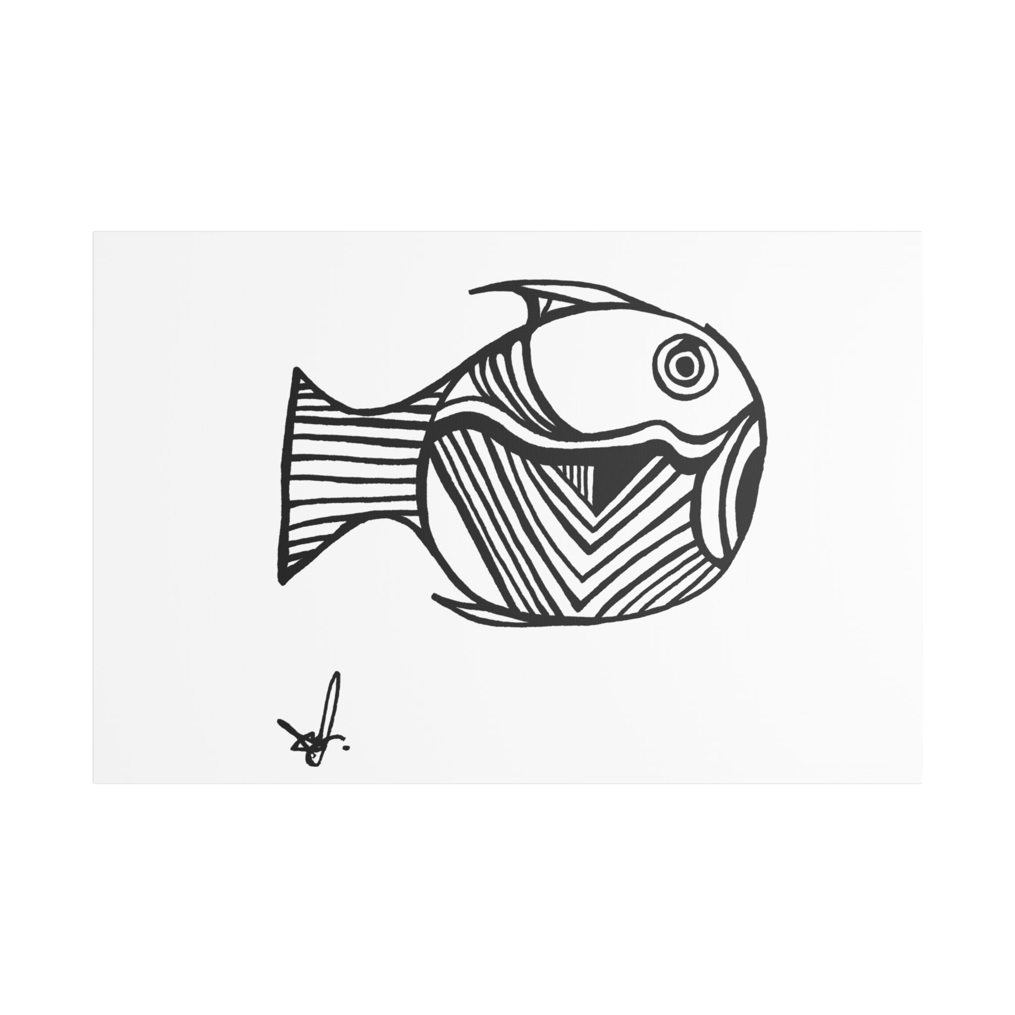 Freebrd Design Black and white line drawing of a fish 