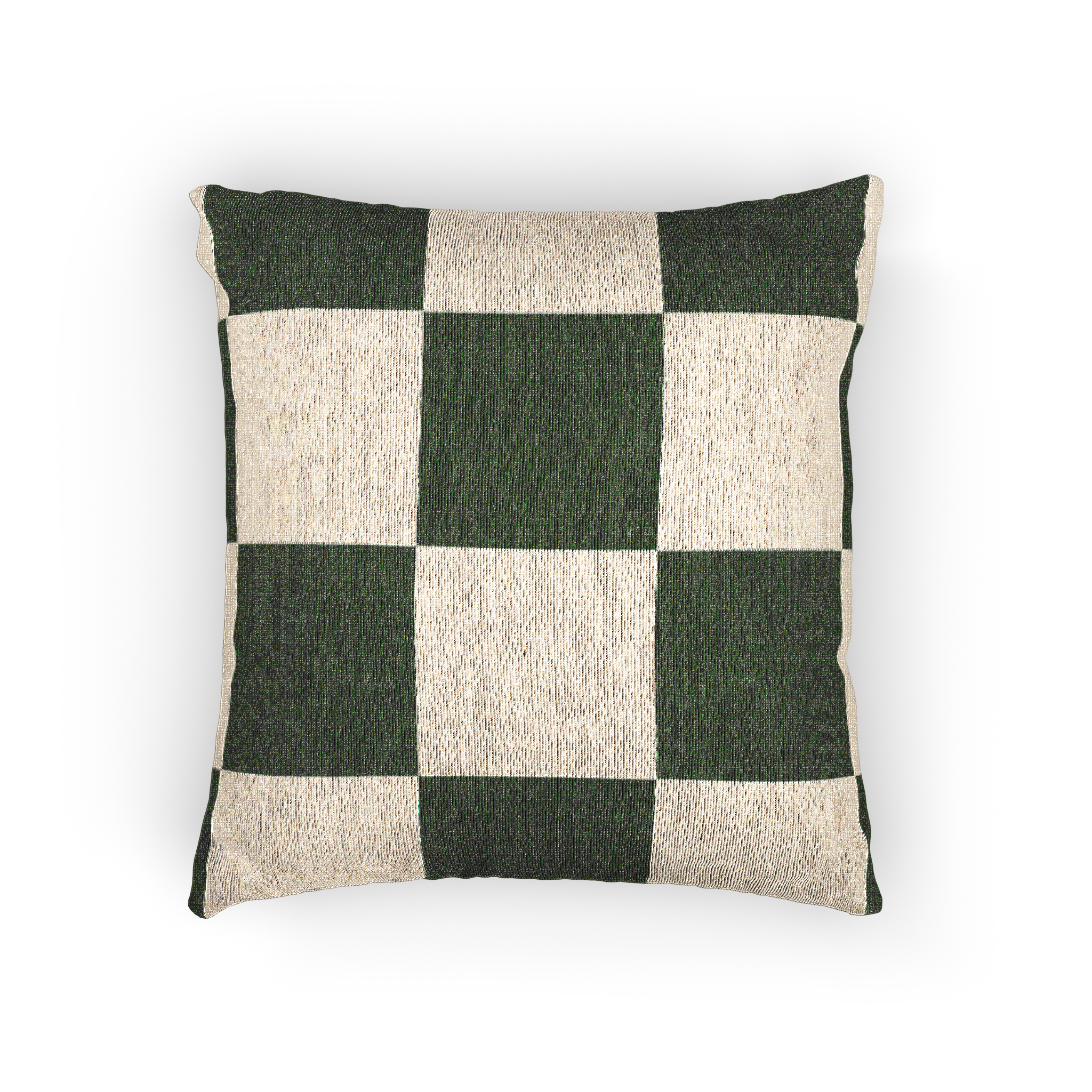 Mughal Green & Cream Checkered Woven Pillow Front 
