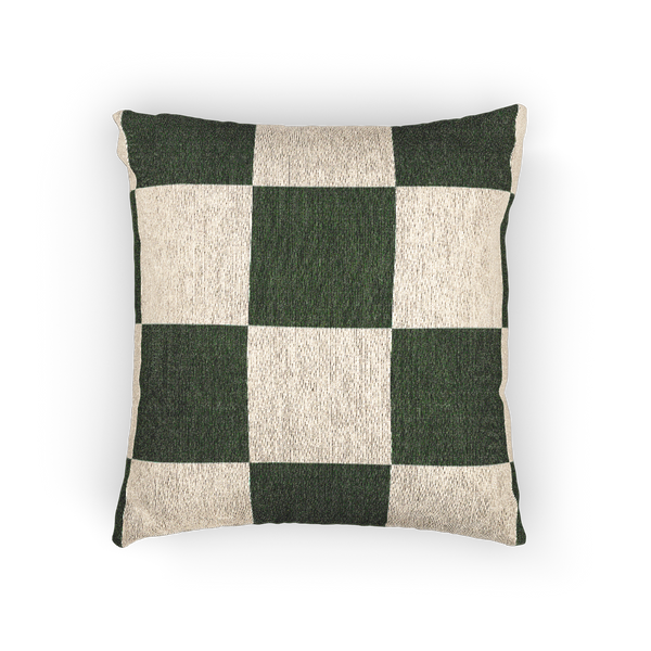Mughal Green & Cream Checkered Woven Pillow Front 