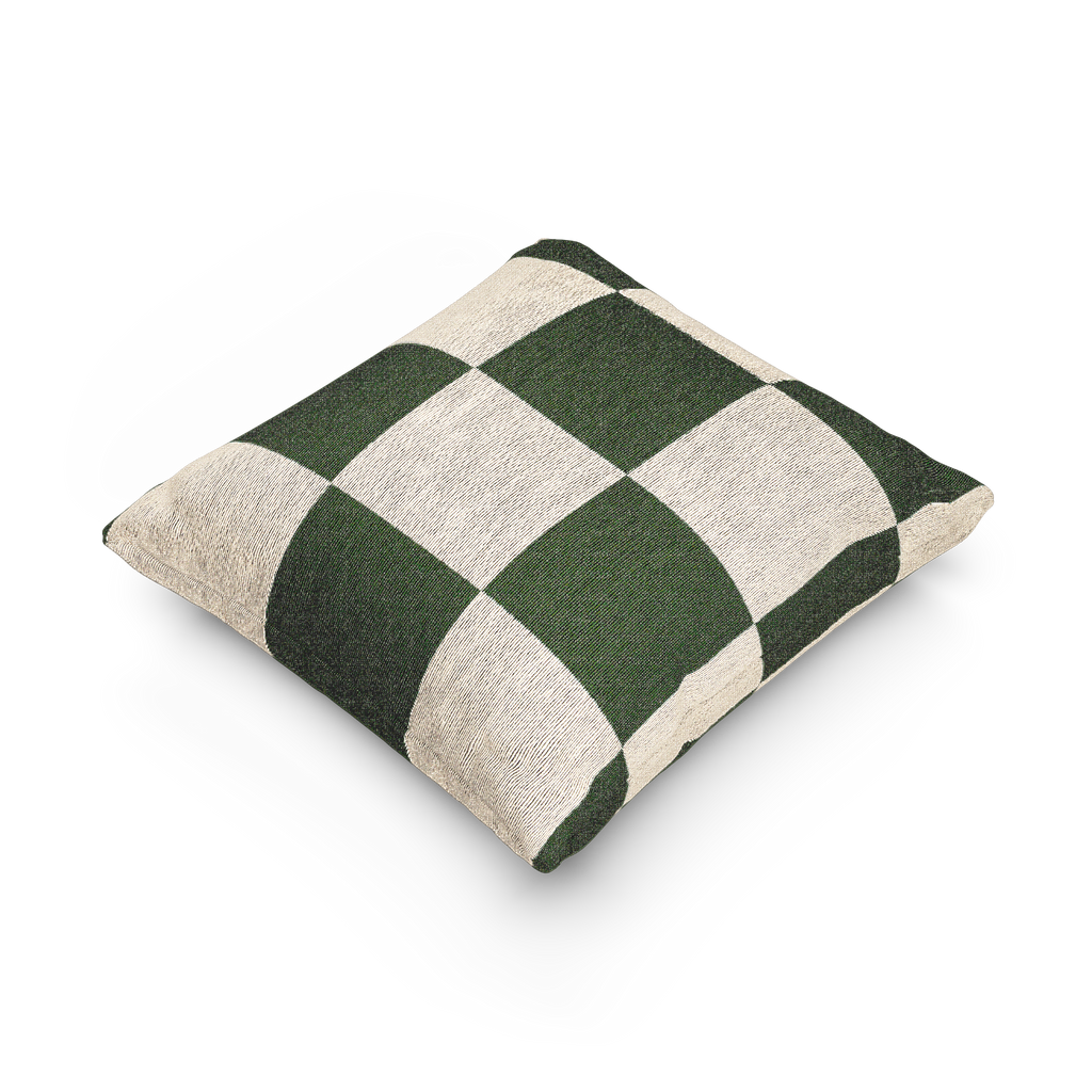 Mughal Green & Cream Checkered Woven Pillow side view 