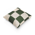 Mughal Green & Cream Checkered Woven Pillow side view 