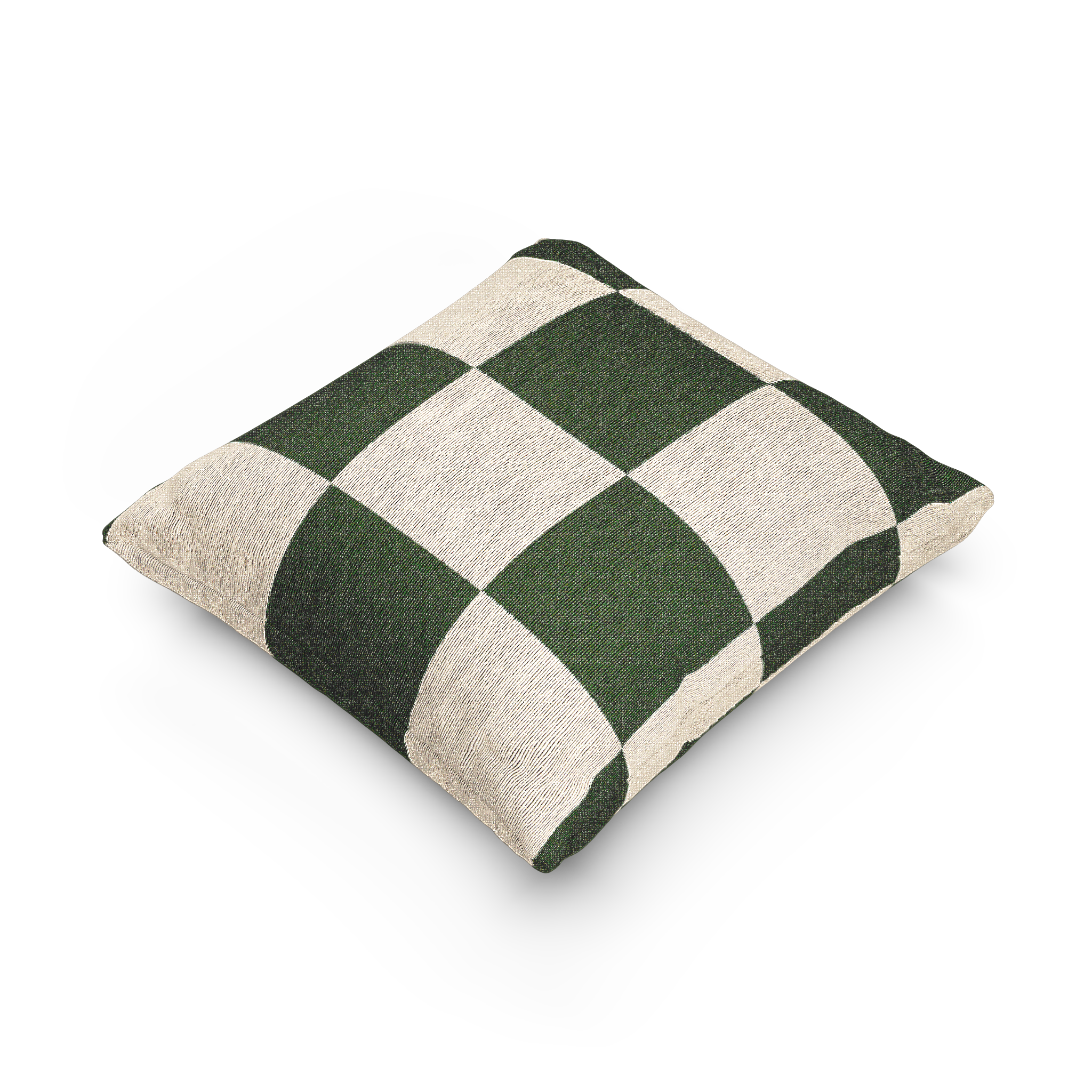 Mughal Green & Cream Checkered Woven Pillow side view 