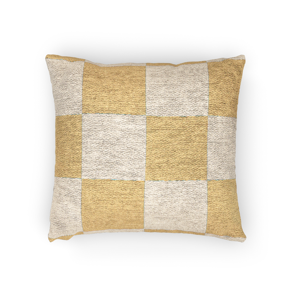 Neutral Yellow Checkerboard Woven Pillow horizontal 