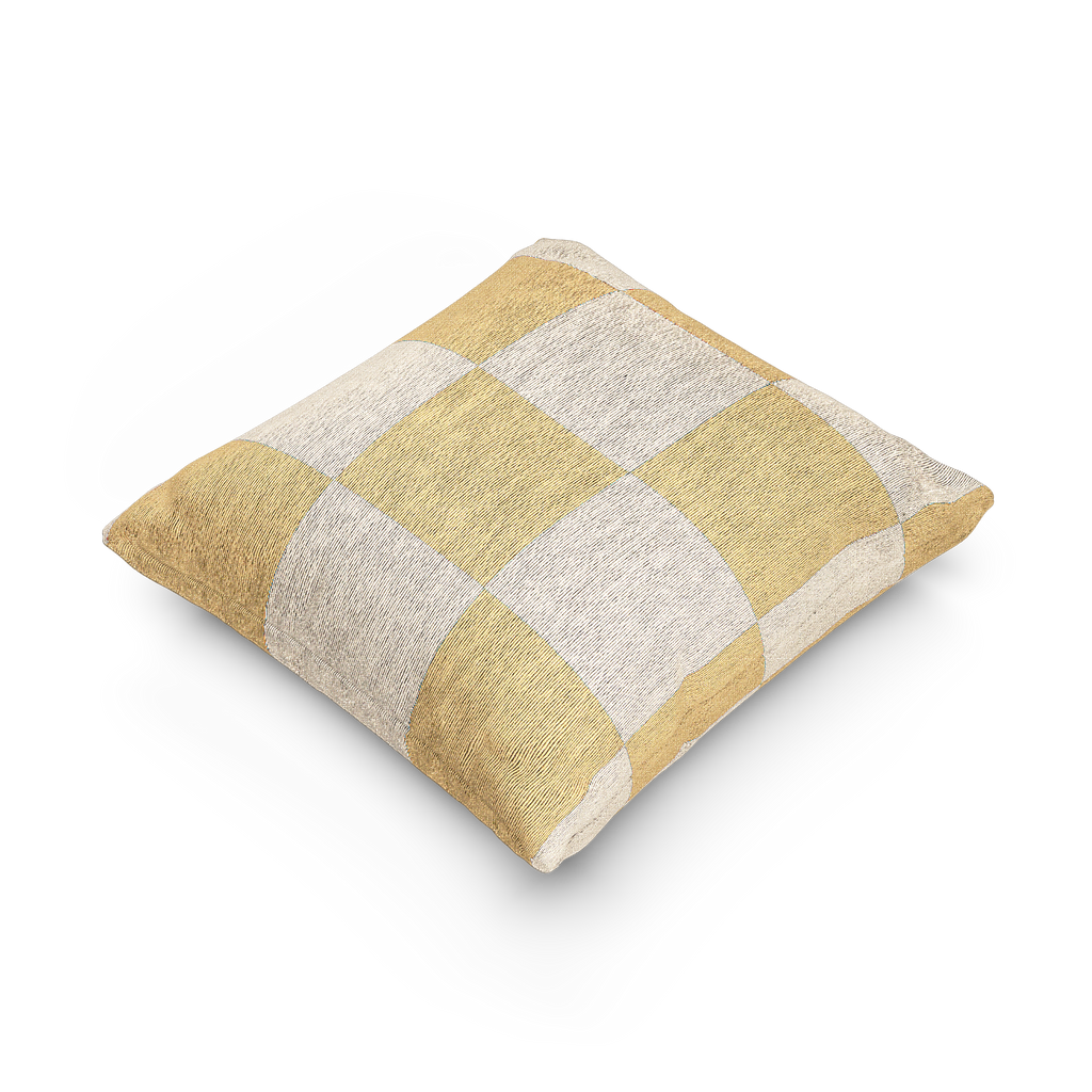 Neutral Yellow Checkerboard Woven Pillow side 
