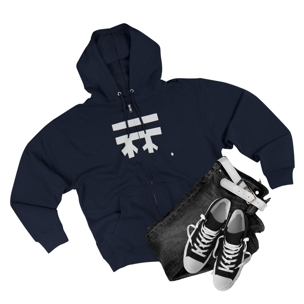 Navy Full-Zip Casual Street wear Hoodie with white, black shadow Freebrd Logo including adjustable drawstring hood and kangaroo pocket. Merch does not include pants and shoes seen in photo

