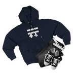 Navy Full-Zip Casual Street wear Hoodie with white, black shadow Freebrd Logo including adjustable drawstring hood and kangaroo pocket. Merch does not include pants and shoes seen in photo

