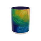 Colorful coffee cup with navy ceramic interior

