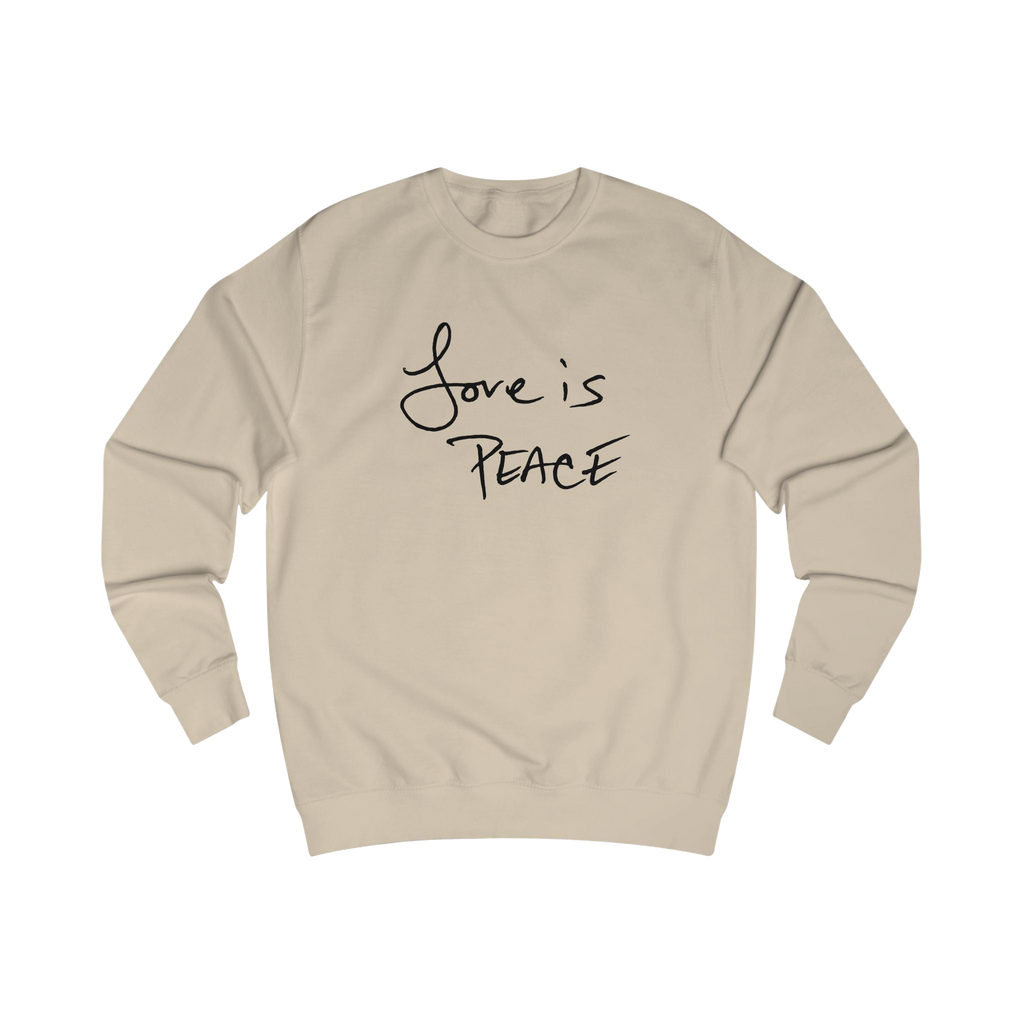 Nude sweatshirt with black 'Love is Peace' text