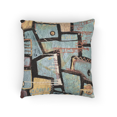 "Patchy" Teal & Gold Woven Pillow