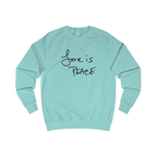 Peppermint sweatshirt with black 'Love is Peace' text
