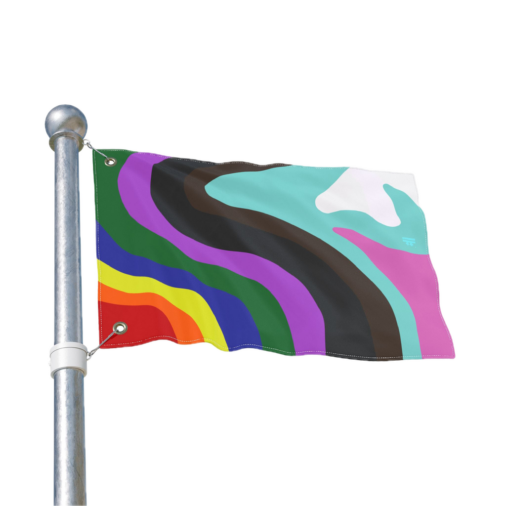 Freebrd pride rainbow wave flag on a metal pole 