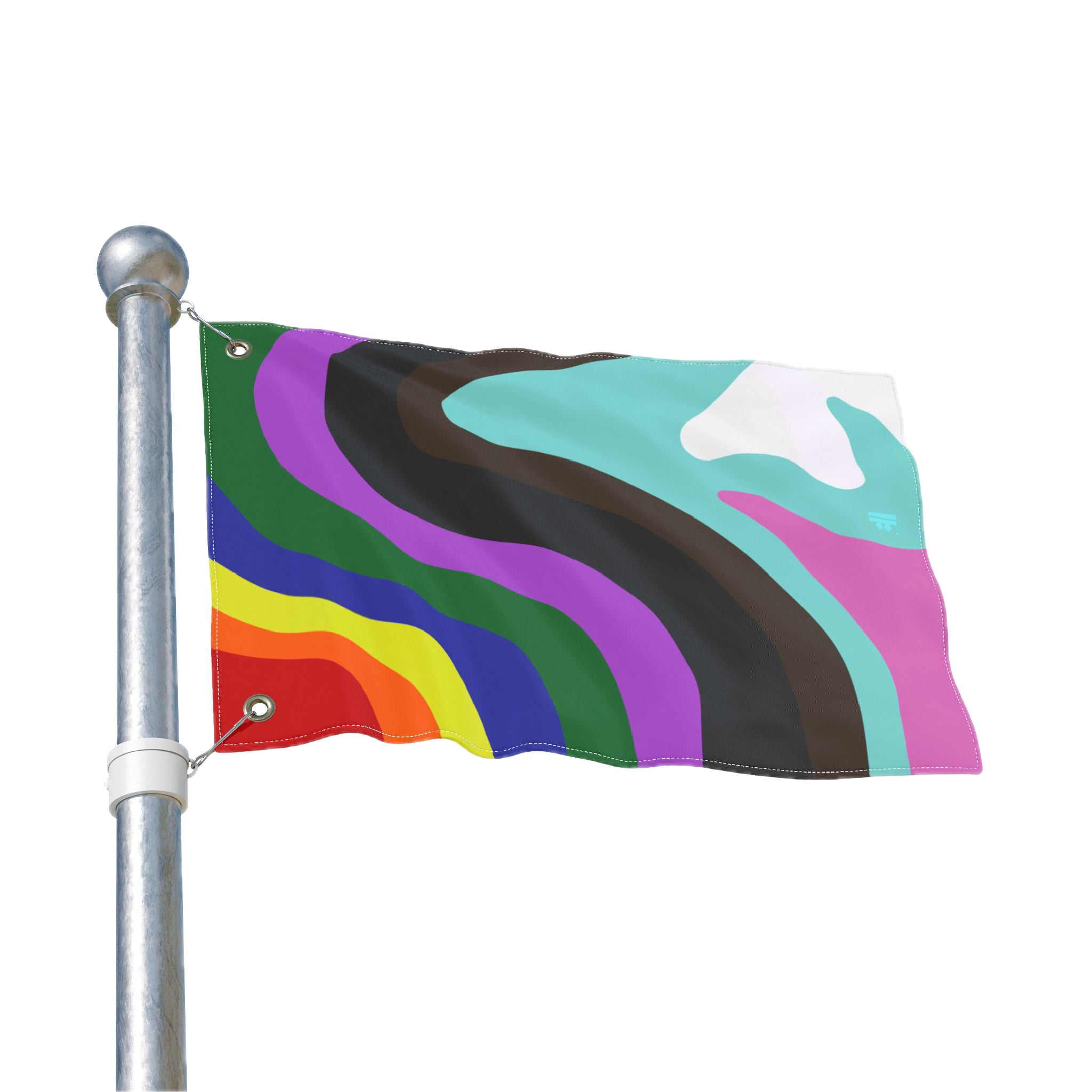 Pride Rainbow Wave Double-Sided Flag on a metal pole  