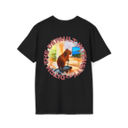 Black t-shirt with a graphic design on the back featuring Cozy Capybara Cardio and 'ditch the default intensity' text