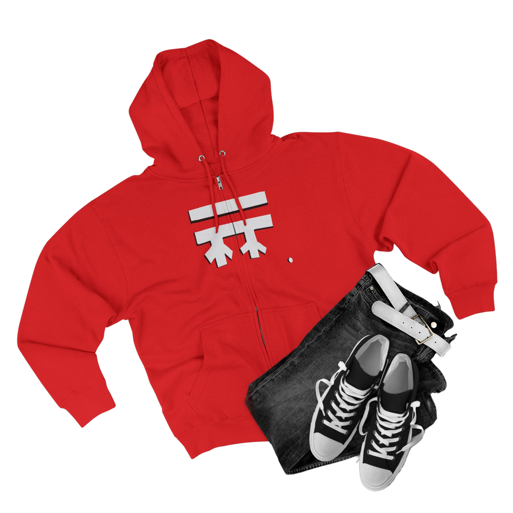 Red Full-Zip Casual Street wear Hoodie with white, black shadow Freebrd Logo including adjustable drawstring hood and kangaroo pocket. Merch does not include pants and shoes seen in photo


