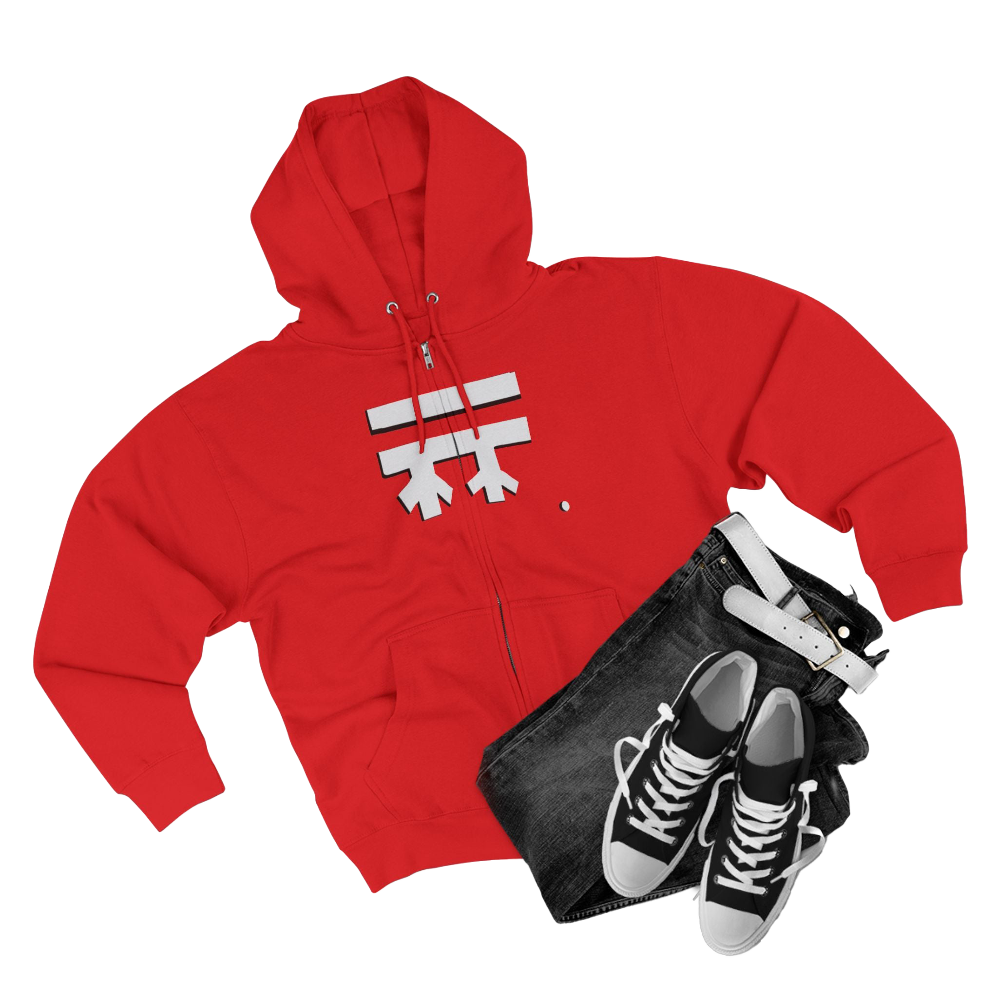 Red Full-Zip Casual Street wear Hoodie with white, black shadow Freebrd Logo including adjustable drawstring hood and kangaroo pocket. Merch does not include pants and shoes seen in photo

