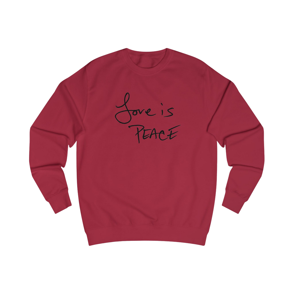 Red Hot Chili sweatshirt with black 'Love is Peace' text

