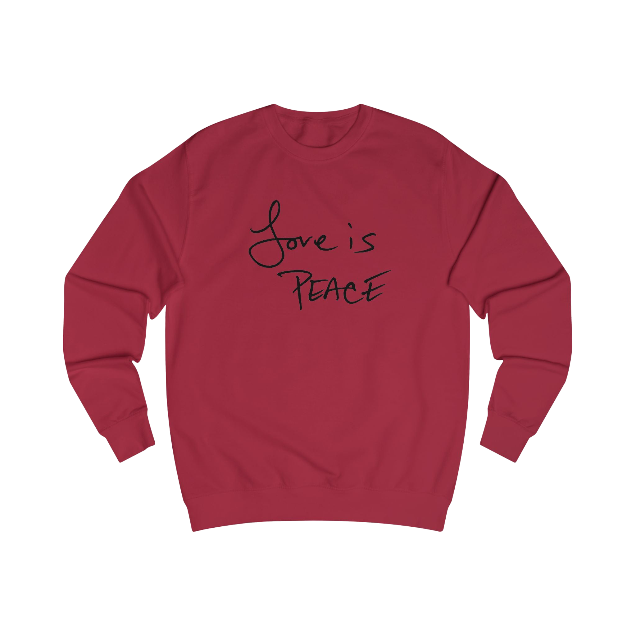 Red Hot Chili sweatshirt with black 'Love is Peace' text

