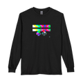 Black long-sleeve shirt with colorful glitch design Freebrd logo  