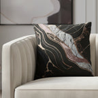 Rose Gold Marble Woven Pillow on a stylish couch
