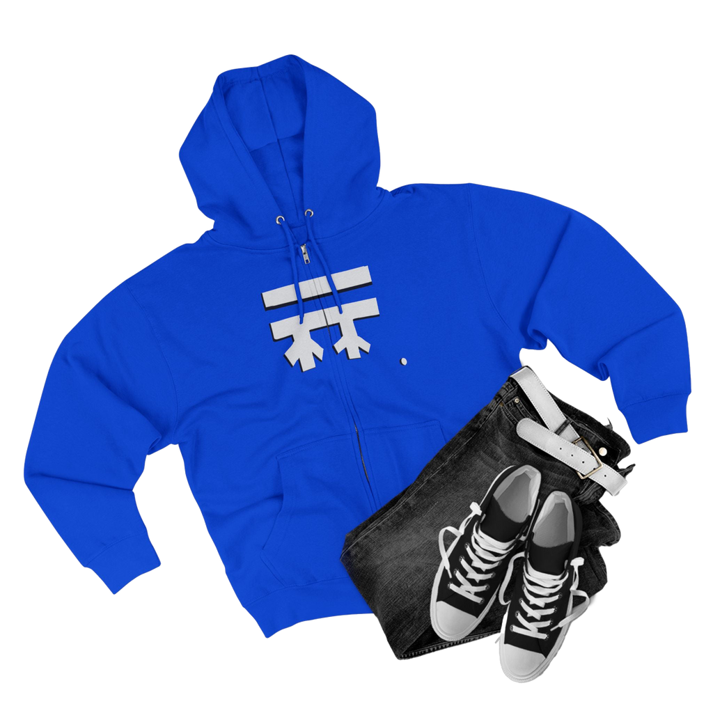 Royal Blue Full-Zip Casual Street wear Hoodie with white, black shadow Freebrd Logo including adjustable drawstring hood and kangaroo pocket. Merch does not include pants and shoes seen in photo