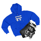 Royal Blue Full-Zip Casual Street wear Hoodie with white, black shadow Freebrd Logo including adjustable drawstring hood and kangaroo pocket. Merch does not include pants and shoes seen in photo