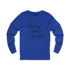 Royal Blue long-sleeve shirt with 'Thinking Positive Thoughts' in black letter text on a Bella Canvas Unisex Jersey Long Sleeve Tee
