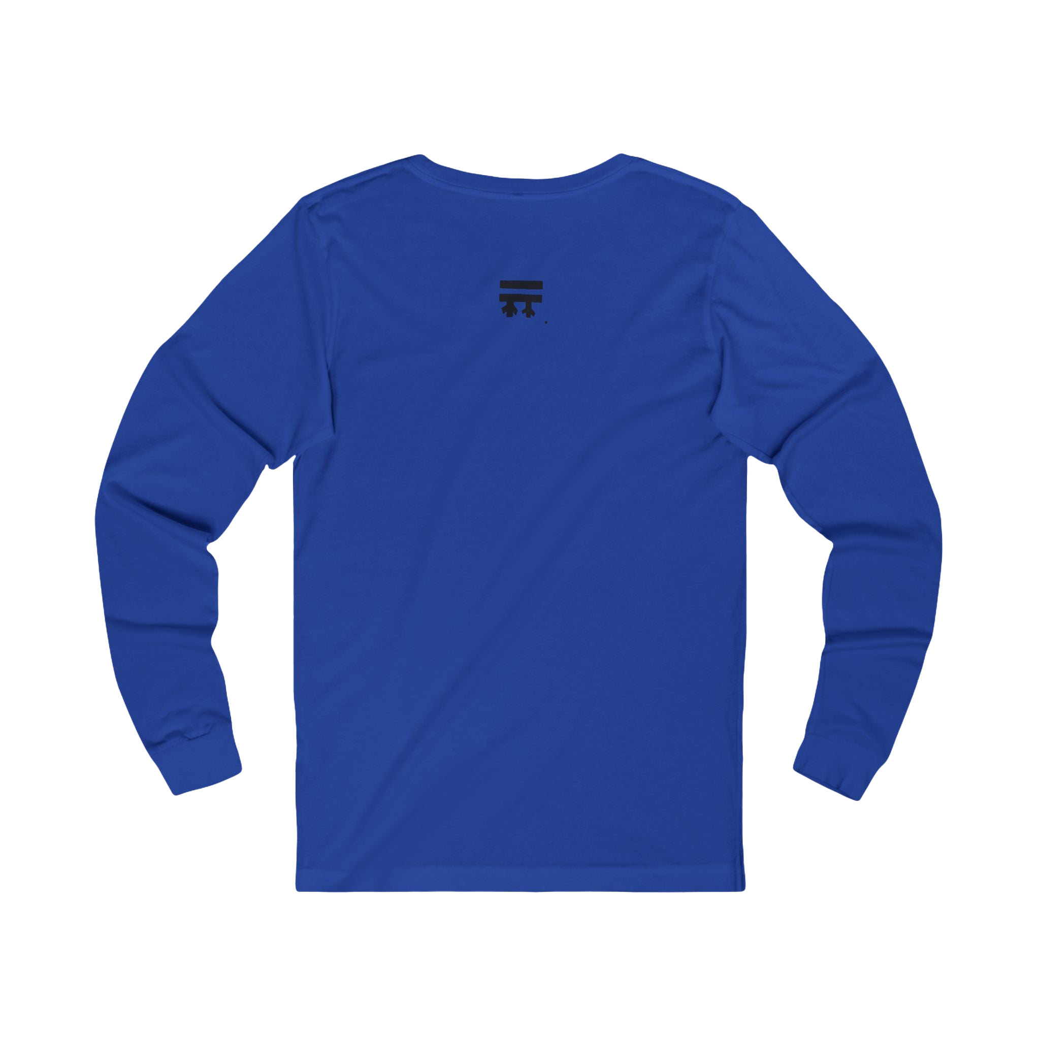 Back view of royal blue long-sleeve shirt with black Freebrd logo top center on a Bella Canvas Unisex Jersey Long Sleeve Tee

