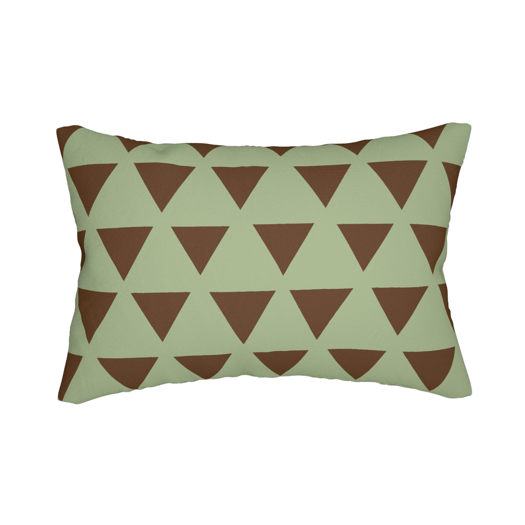 Sage & Chocolate Triangle Pattern Lumbar Pillow Back 