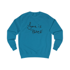 Sapphire blue sweatshirt with black 'Love is Peace' text

