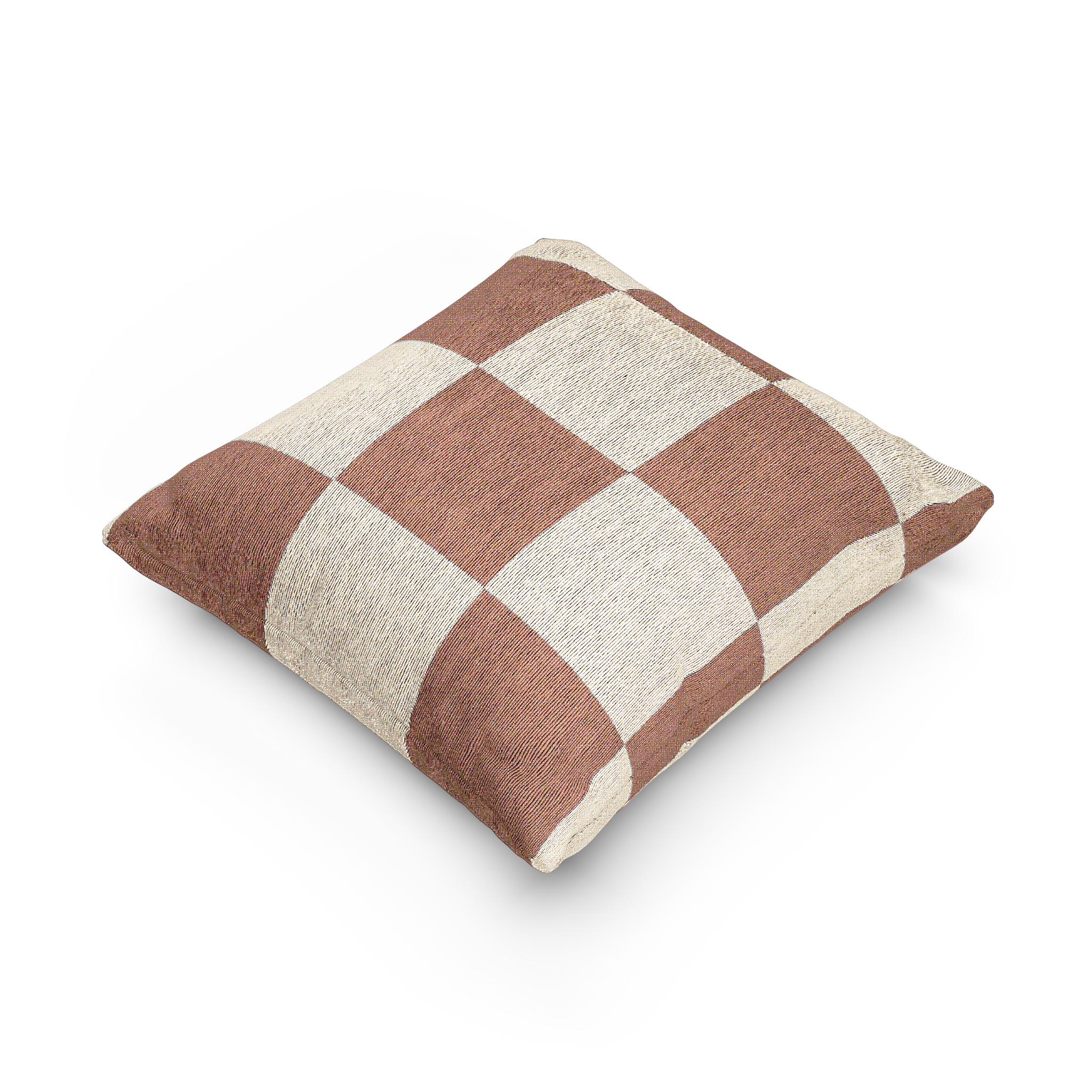 Seared Mimosa Pink Woven Checker Pillow side view 