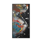  "Silver Bird" 30" x 60" Freebrd Contemporary abstract 1.25 inch canvas print wall art showcasing multi-colors like black, gold, blue and red earth tones. Solidified with a black frame
 