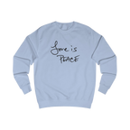 Sky Blue sweatshirt with black 'Love is Peace' text