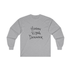 Sport Grey long-sleeve shirt with 'Human Rights Defender' in black text 

