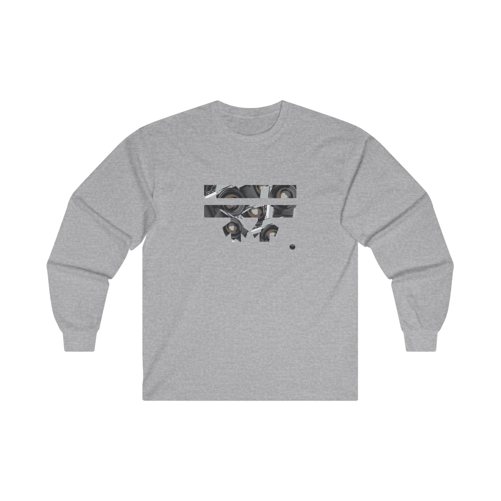 Sport grey long-sleeve shirt with a black and white Retro Camera Freebrd Logo design 