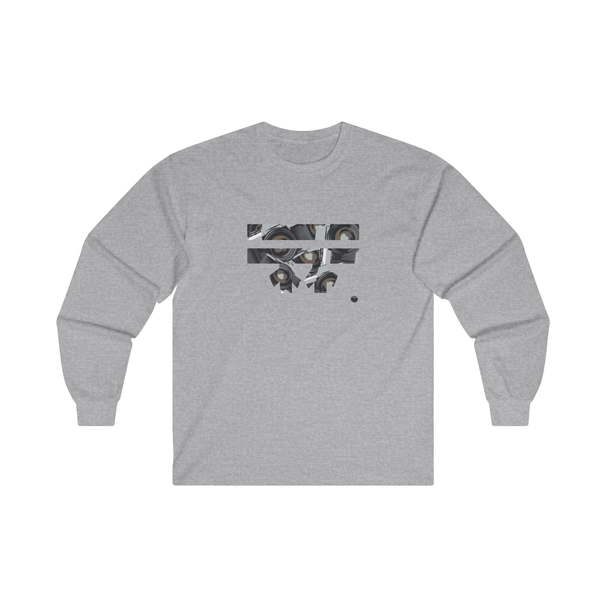 Sport grey long-sleeve shirt with a black and white Retro Camera Freebrd Logo design 