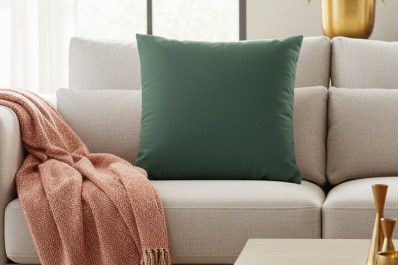 Stromboli Luxury Faux Suede Pillow on a beige couch