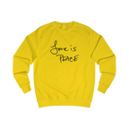 Sun Yellow sweatshirt with black 'Love is Peace' text