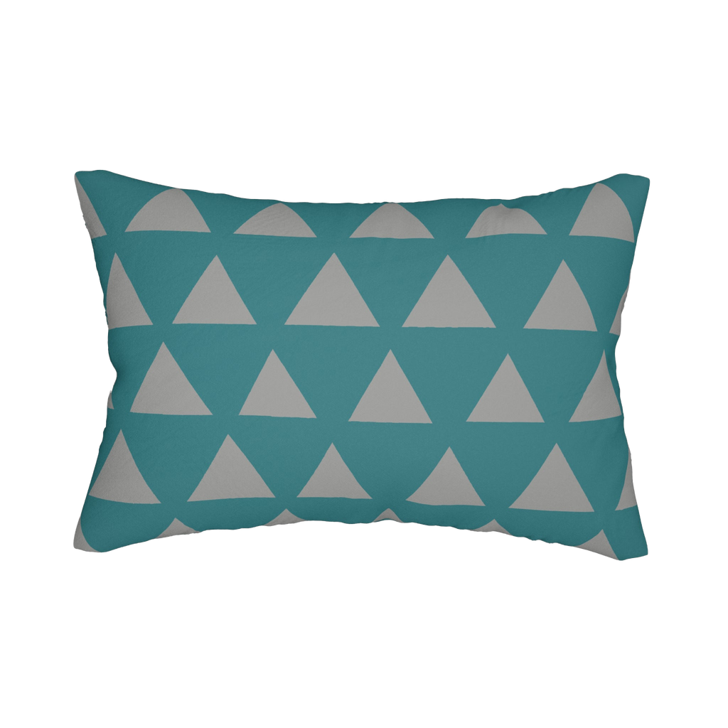 Teal Stardust Grey Geometric Triangle Lumbar Pillow back