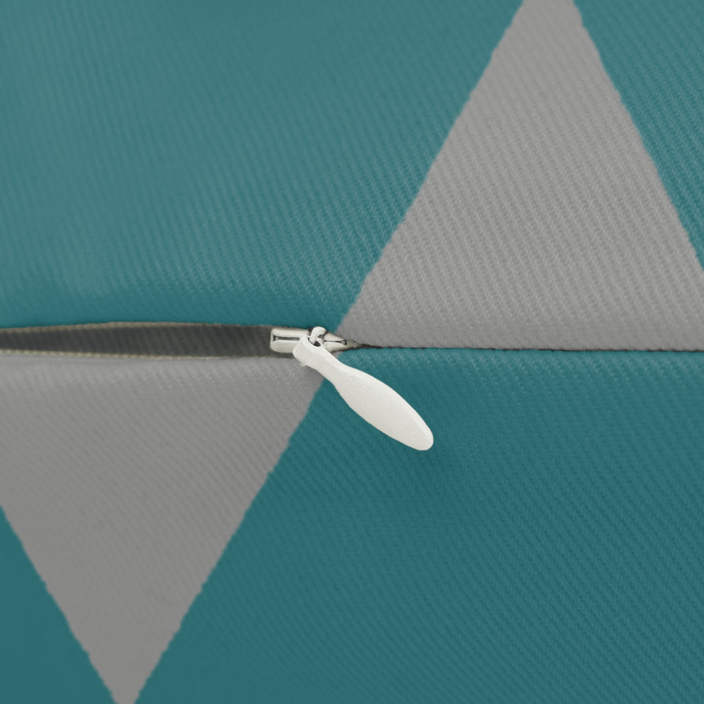 Teal Stardust Grey Geometric Triangle Lumbar Pillow Zipper