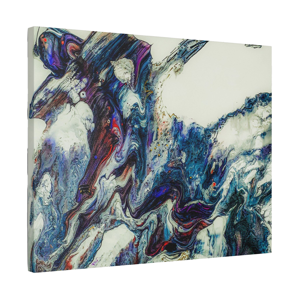 30" x 24" - "Afrostar" Freebrd Abstract art painting print on 1.5 inch thick canvas with swirling wavy colors on a white background