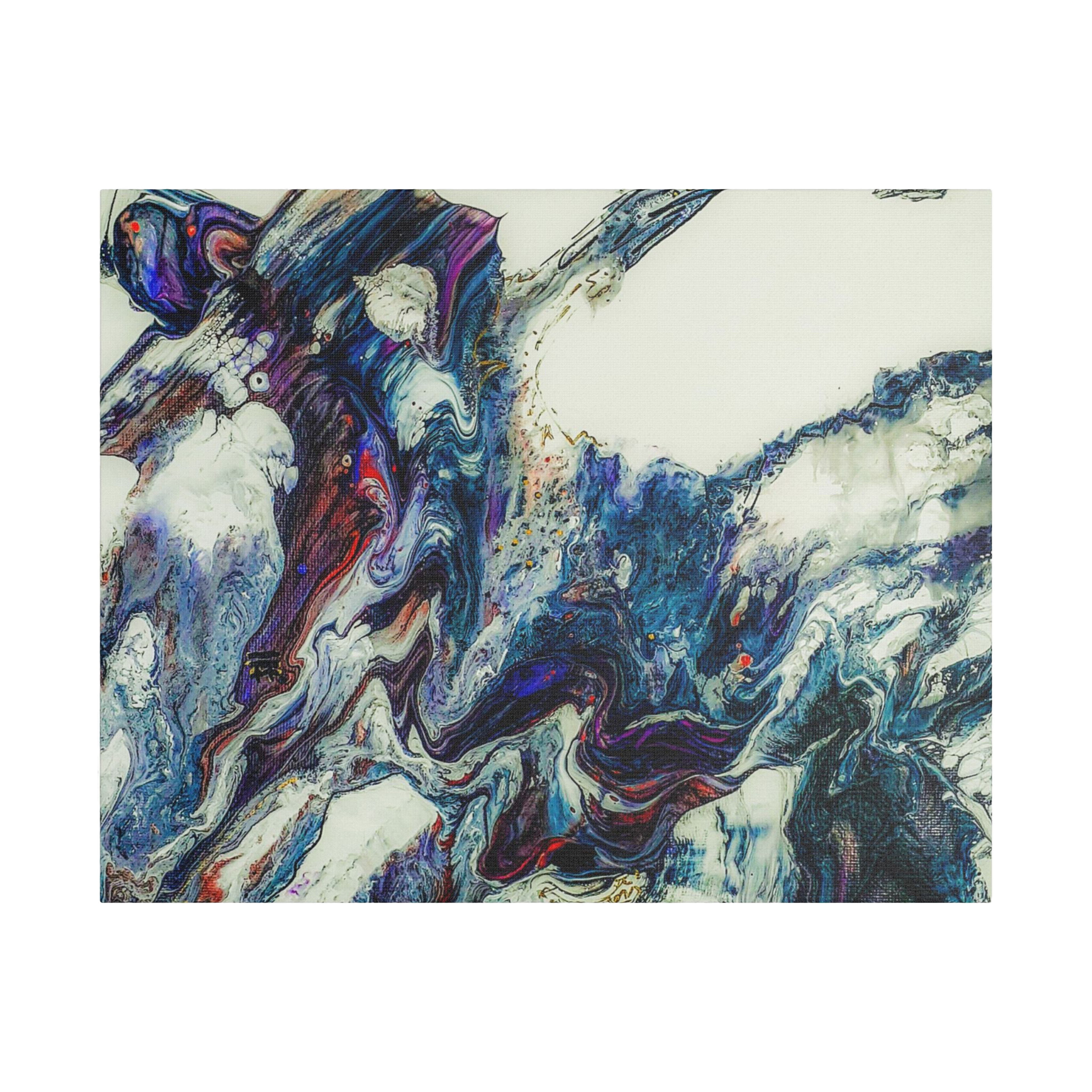 30" x 24" - "Afrostar" Freebrd Abstract art painting print on 1.5 inch thick canvas with swirling wavy colors on a white background