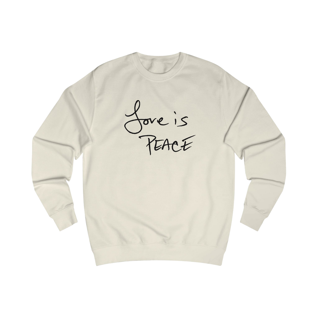 Vanilla Milkshake sweatshirt with black 'Love is Peace' text
