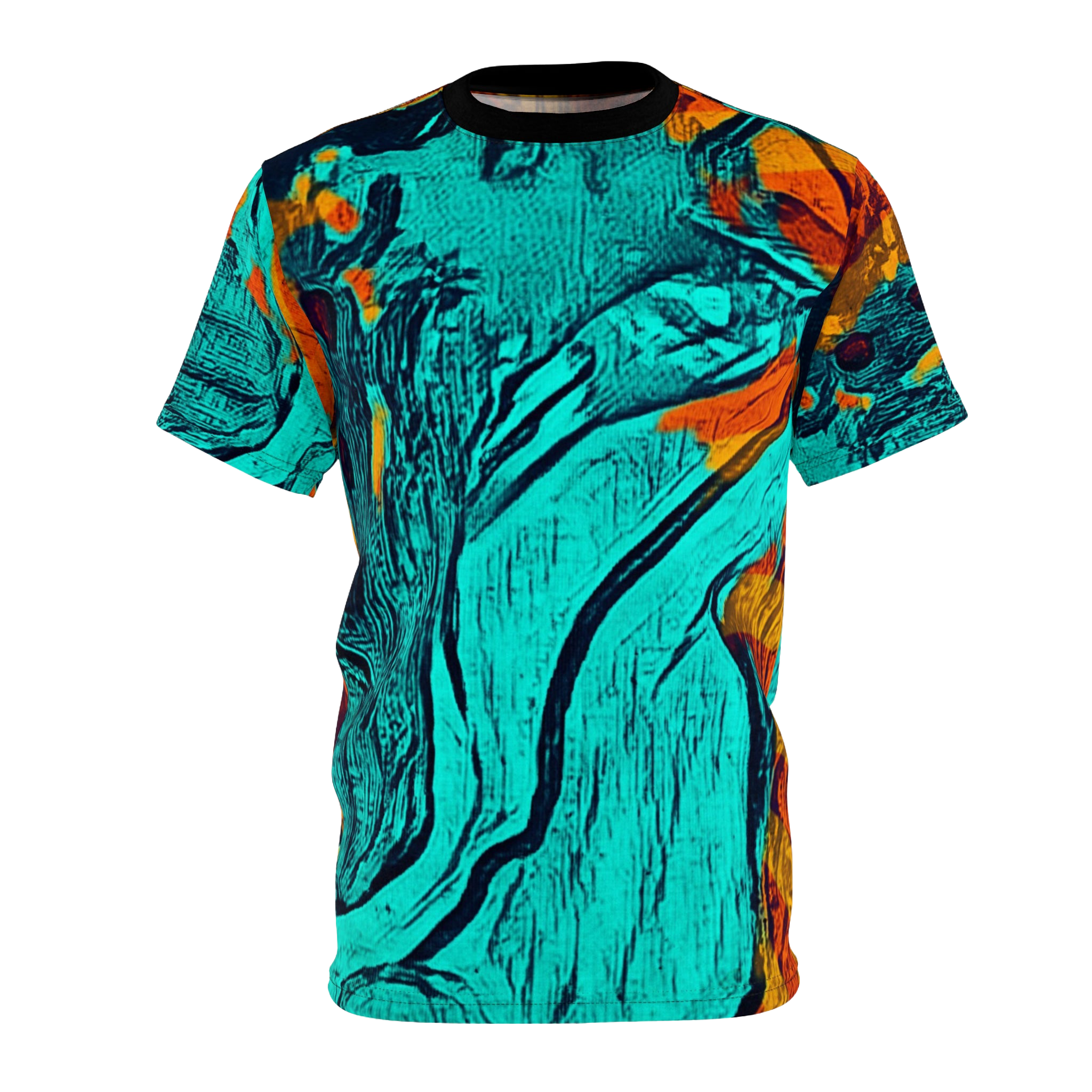 Colorful t-shirt with abstract design on a white background