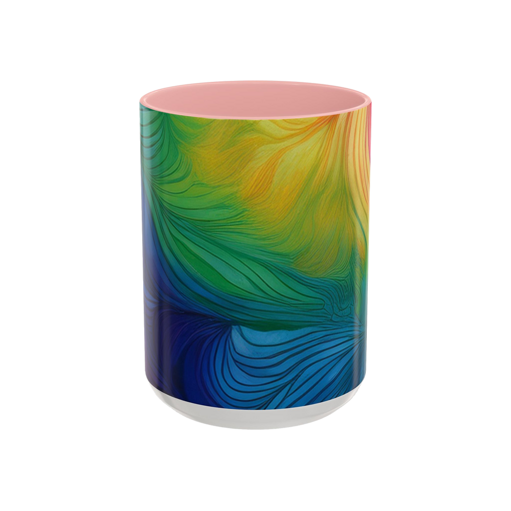 Colorful coffee cup with pink ceramic interior
